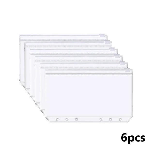 A6 6-Hole Binder Pockets Waterproof PVC Cash Budget Envelopes Zipper Binder Pouches for Notebook Planner Journey Binders