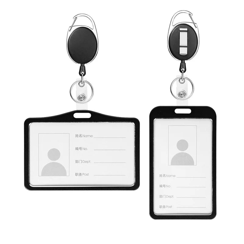 1 Pcs Aluminum Alloy Card Cover Case Bank Business Work Card Holder with ABS Retractable Badge Reel Credit ID Card Badge Bag