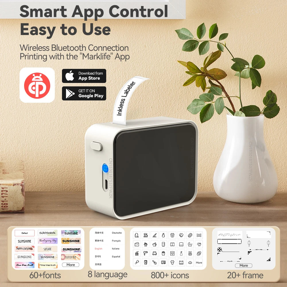 Marklife P15 Mini Printer Similar as Q30 Thermal Label Printer Portable wireless Bluetooth P15 Labeling Machine with 3PK Label