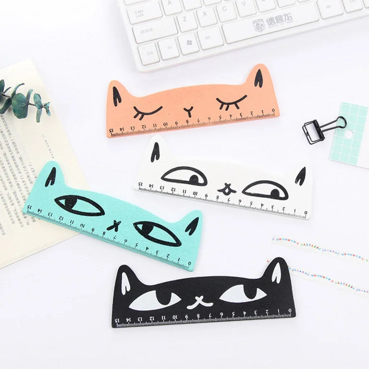 1 Pcs Lytwtw's Cute Kawaii Black Cat Kitten Straight Ruler Wooden Tools Cartoon Sewing Drawing Office School Stationery supplies