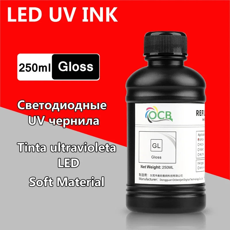 250ML Bottle LED UV Ink For Epson L800 L805 L1800 R290 R330 1390 1400 1410 UV Printer Ink UV Varnish Gloss Ink Hard INK Soft