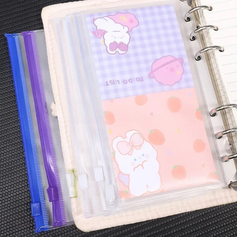 2-24Pcs Clear A6 6-Hole Binder Pockets Waterproof PVC Organizer Cash Budget Envelopes Zipper Binder Pouches for Notebook Planner
