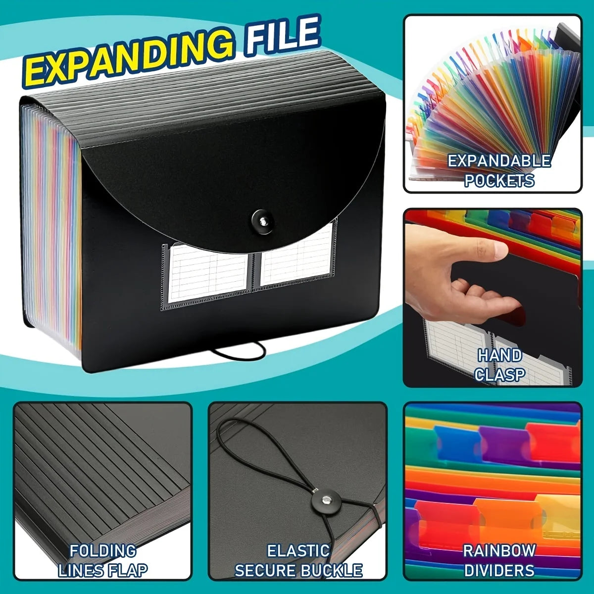 Expanding File Folder, 13/24 Pocket Accordion A4 Letter Size Portable Document Organizer with Colored Tabs，For students