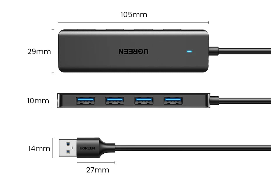 UGREEN USB3.0 HUB 4 Ports USB-A Splitter Slim USB Expander for Mouse Keyboard Flash Drive U Disk Printer and Laptop PC PS5 Xbox