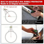 Pipe Center Finder Measure Adjustable Dial Bubble Protractor Measure Pipe Diameter Over 1/2" and Upand up With 4" Y Type Base