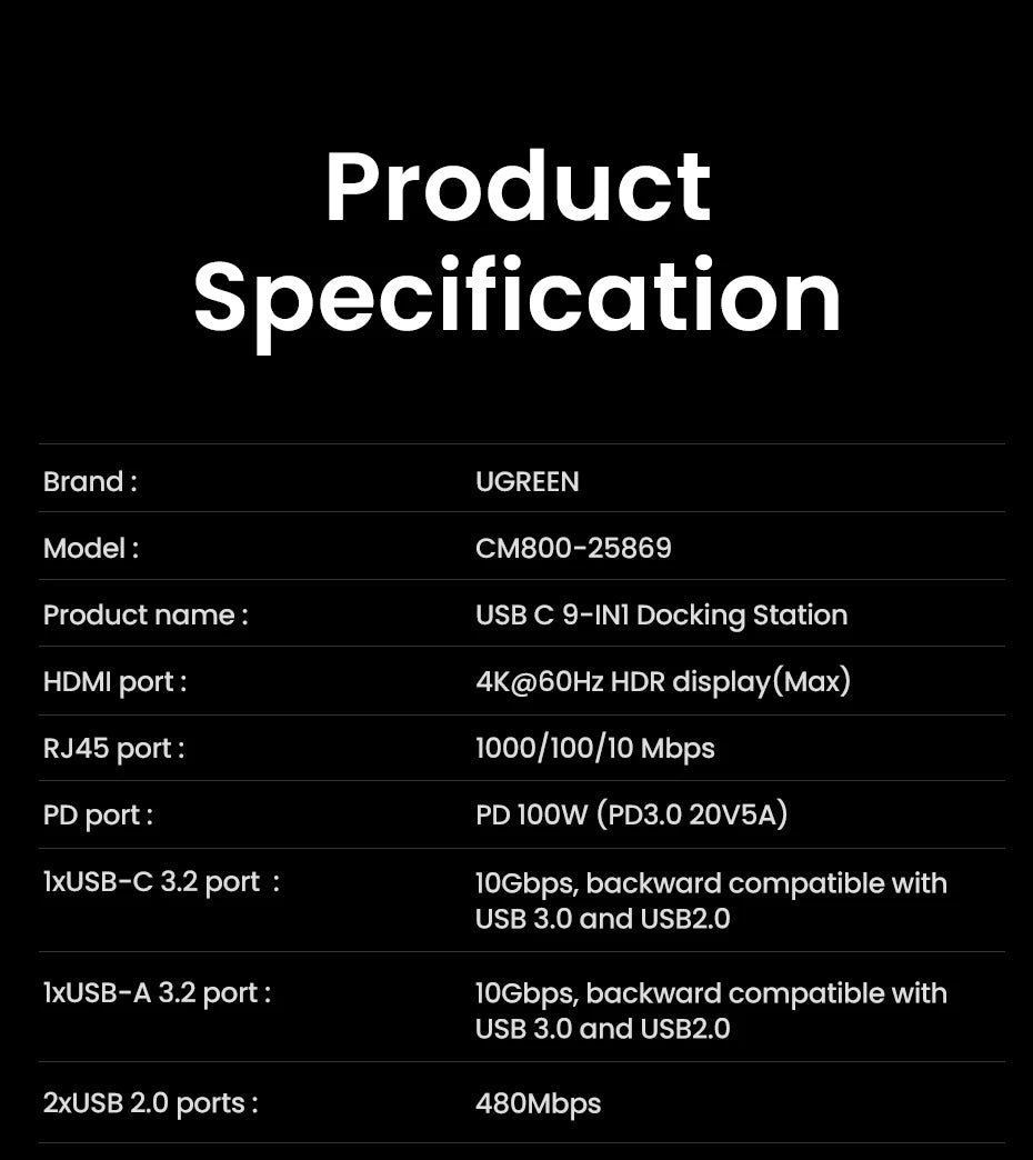 UGREEN 4K60Hz HDMI USB C HUB Docking Station for Steam Deck Type-C to RJ45 PD100W 10Gbps USB-A/C for iPad ROG Ally Legion Go PC