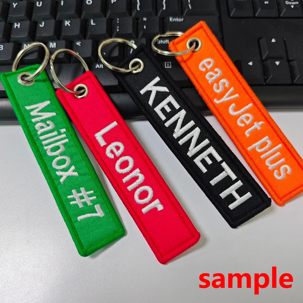 Custom Embroidered Keychain - Personalized Text Name Tag Keyring for Motorcycle, Car, Backpack, Luggage Travel Accessories