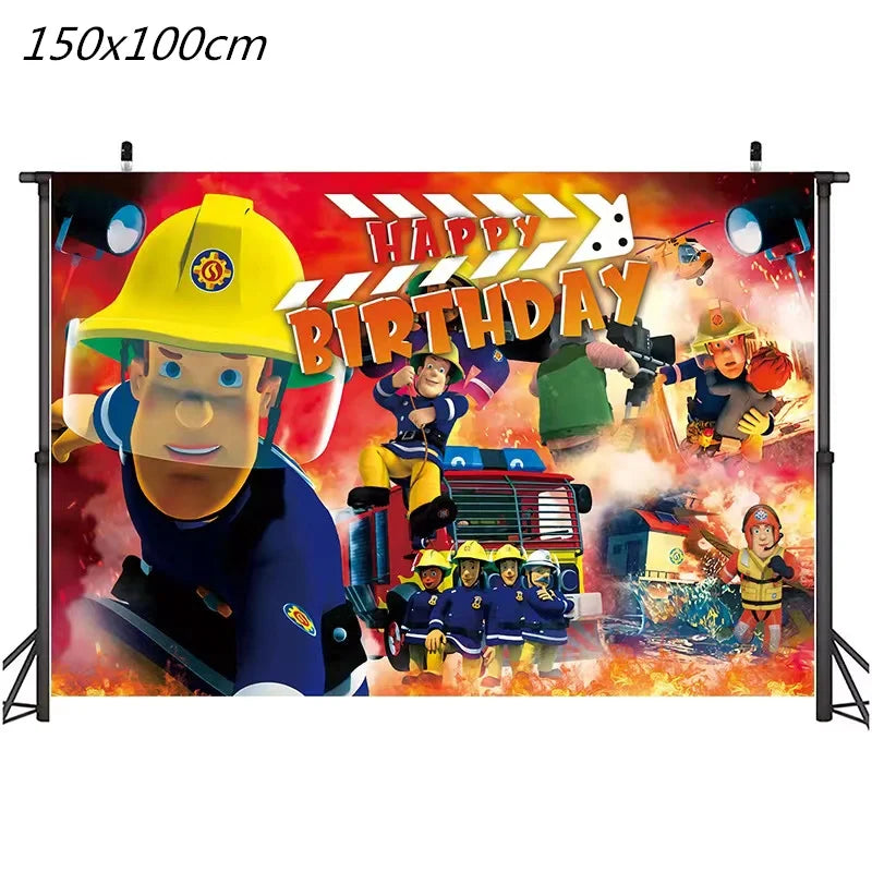 108*180cm Fireman Sam Party Supplies Disposable Tablecloth Firefighter Plastic Table Cover Fire Truck Birthday Decoration