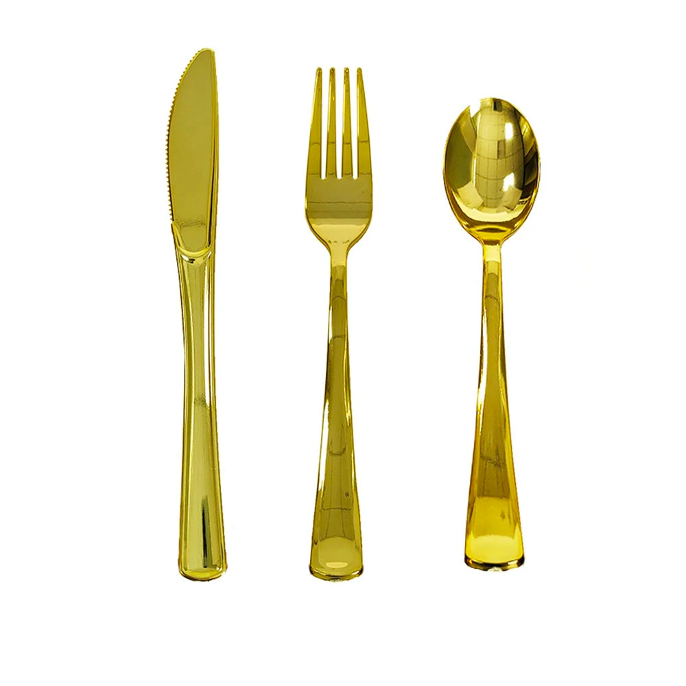 Rose Gold Disposable Knife Fork Spoon Cutlery Set Disposable Tableware Birthday Party Decorations Wedding Baby Shower Supplies