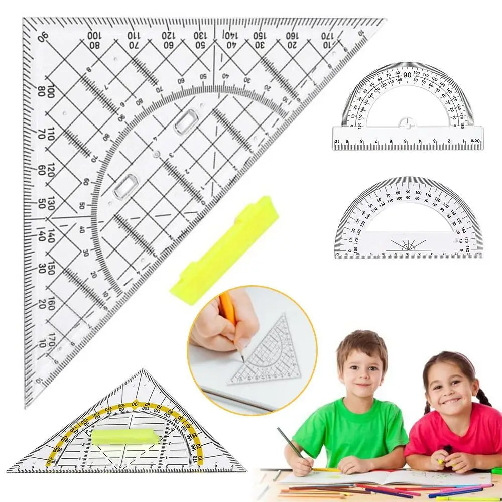 Plastic Set Square Professional With Handle Drafting Tools Scale Ruler Geometry Transparent Angle Protractor School Office