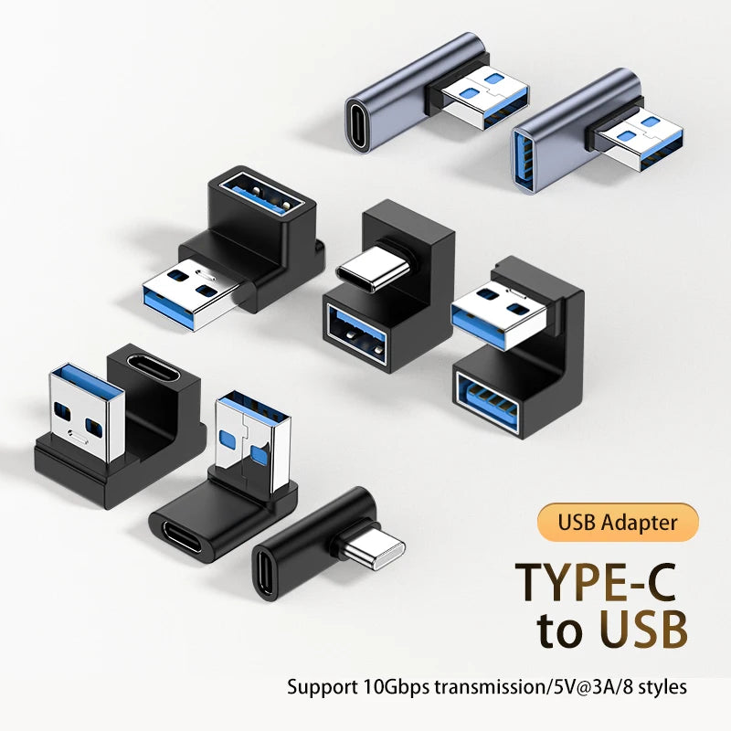 NNBILI 3A Type C Elbow USB 3.1 Charging Data Cable Adapter Converter for Android 90/180 Degree OTG Adapter Fast Charging 10Gbps