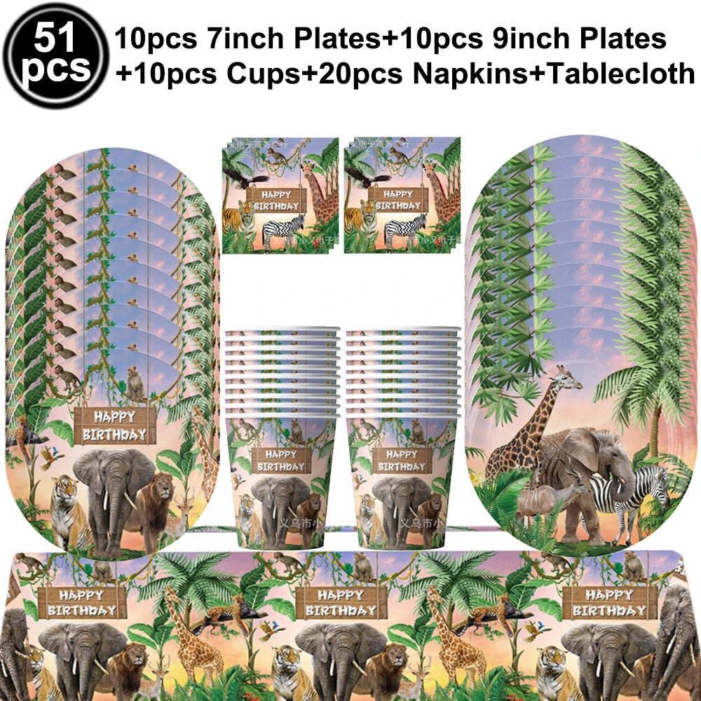 Jungle Disposable Paper Plate Napkin Cup Safari Animal Party Supplies for Baby Shower Safari Jungle Theme Birthday Decoration