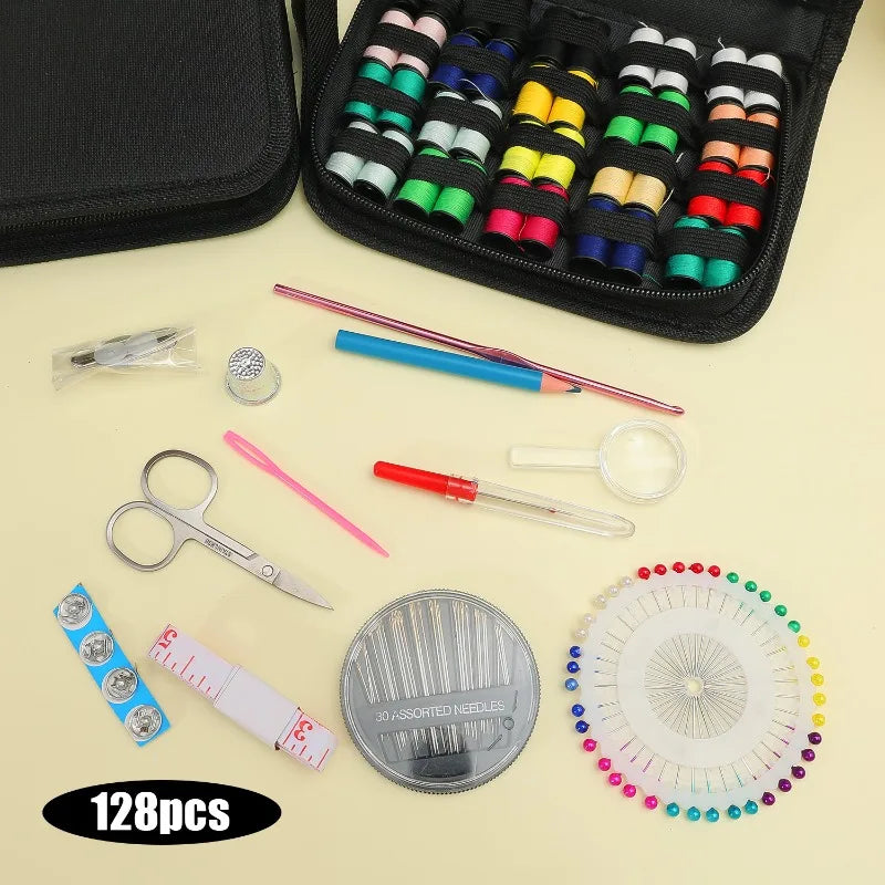 172/128/67/27pcs/set Sewing Kit with Threads Needles Scissors Tape Measure Buttons Storage Bag Portable Travel Sewing Box Tools