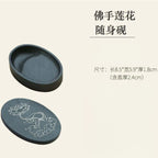 She Inkstone with Lid Antique Chinese Ink Stone for Calligraphy Writing and Traditional Painting Practice Natural Rock Inkstone