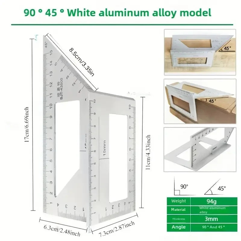 Multi-Functional Woodworking Ruler Measuring Tool for Carpentry 45 90 Degree Angle Combination Ruler T-Shaped