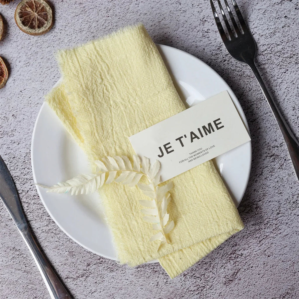 10Pcs 32x32cm Handmade Cloth Napkins with Fringe, Delicate Rustic Decorative Table Napkins for Wedding/Dinner/Party