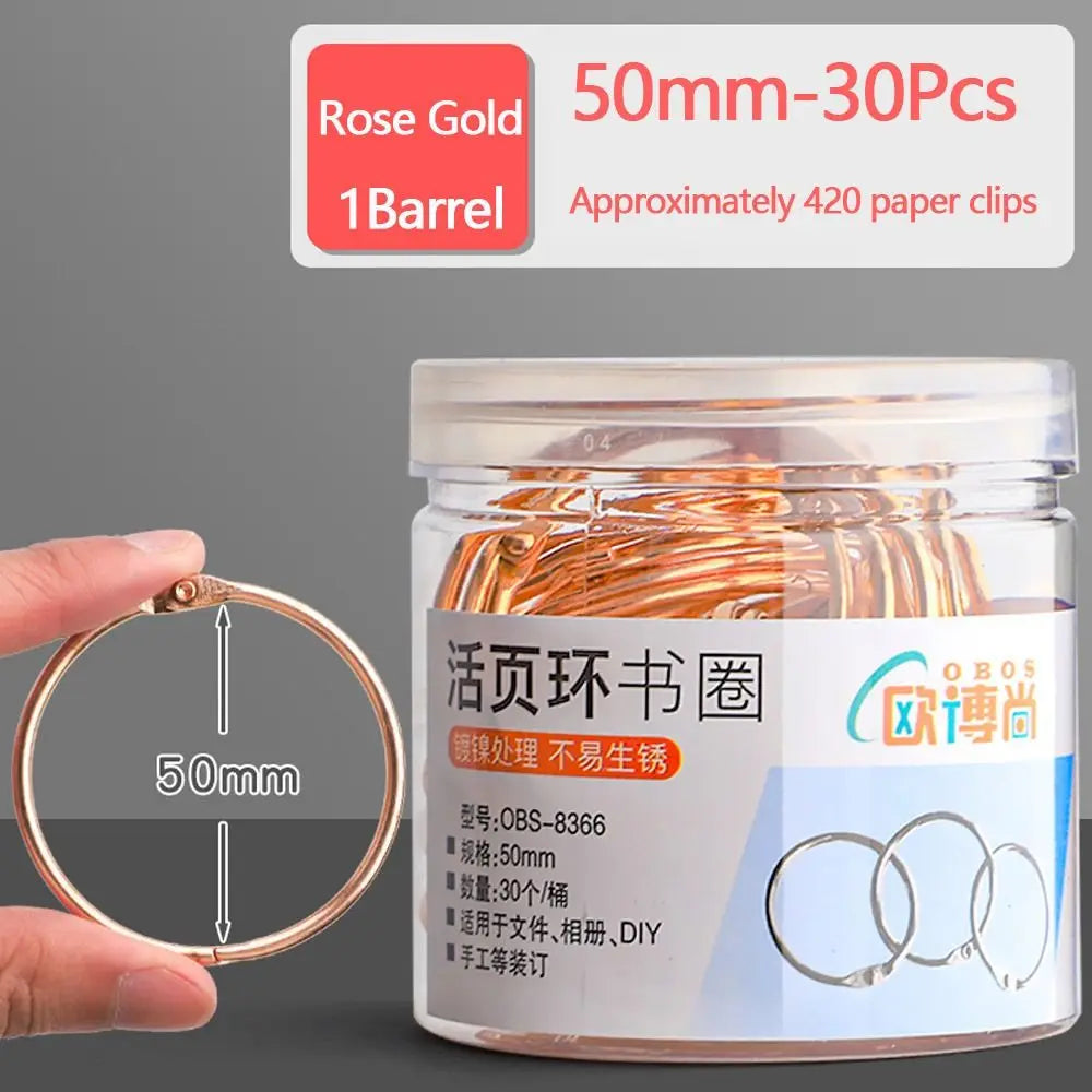 Durable Metal Binder Ring Silver/Rose Gold Office Supplies Loose-leaf Ring Clip 20/30/40/50mm Binding Clip Book