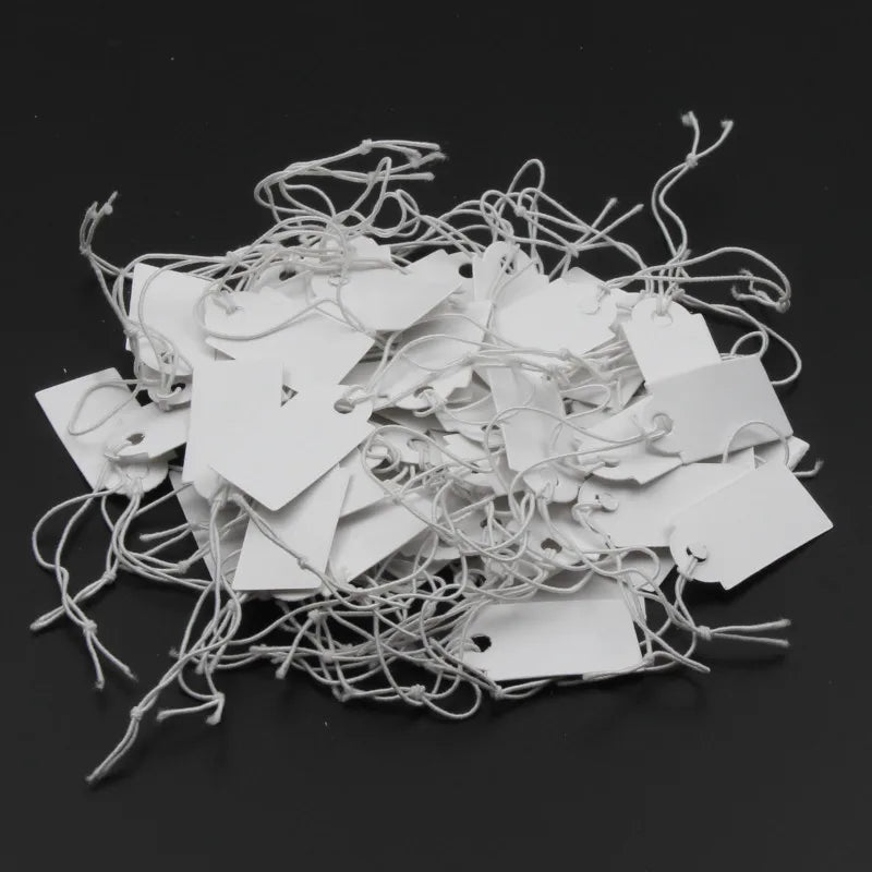 100pcs Jewelry String Cord Price Tags Rectangle White Blank Label jewelry Display Card Cardboard Package Hang Tag Card