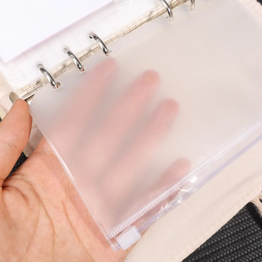 2-24Pcs Clear A6 6-Hole Binder Pockets Waterproof PVC Organizer Cash Budget Envelopes Zipper Binder Pouches for Notebook Planner
