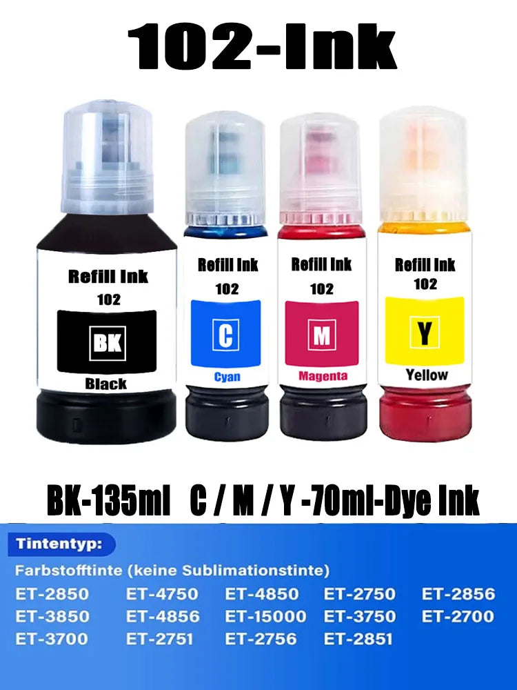 Ink 102 Compatible with Epson ET-2850 ET-4750 ET-4850 ET-2750 ET-2856 ET-3850 ET-4856 ET-15000 ET-3750 ET-2700 ET-3700 ET-3700