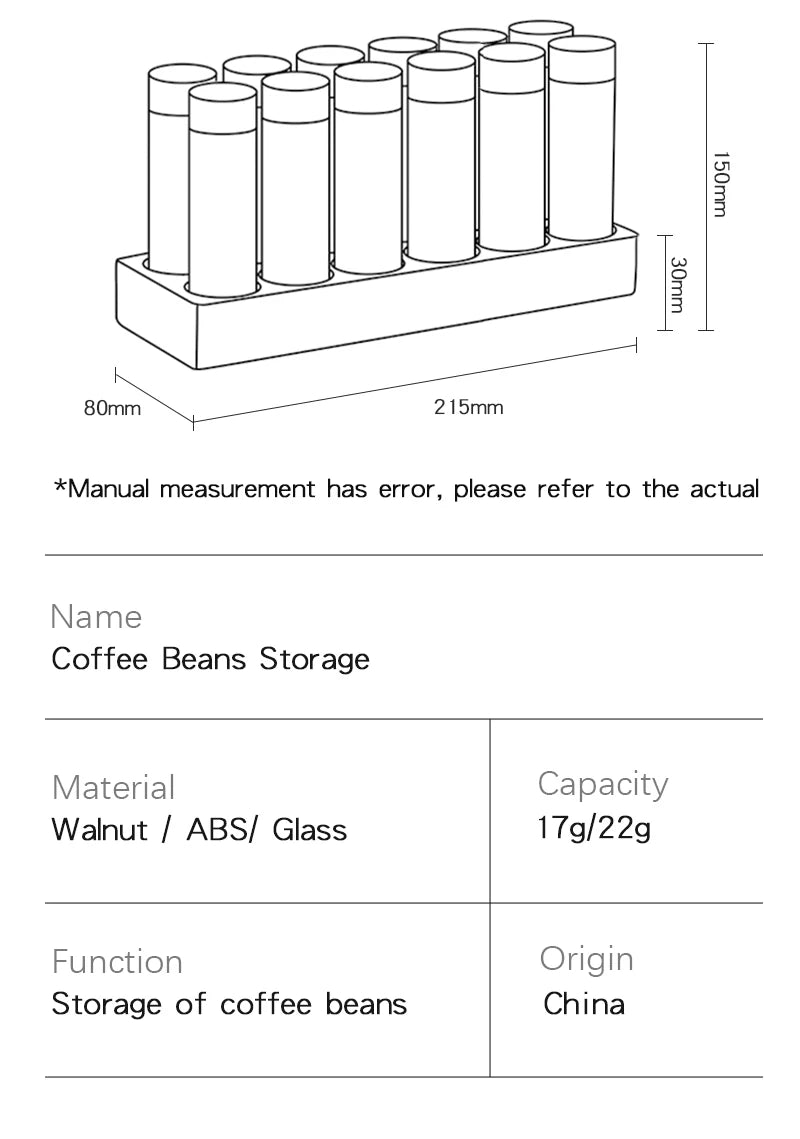Coffee Beans Storage Container Tube Display Rack Tea Bottle Glass Single Dose Espresso Accessory Coffeware Set Barista Tool Gift