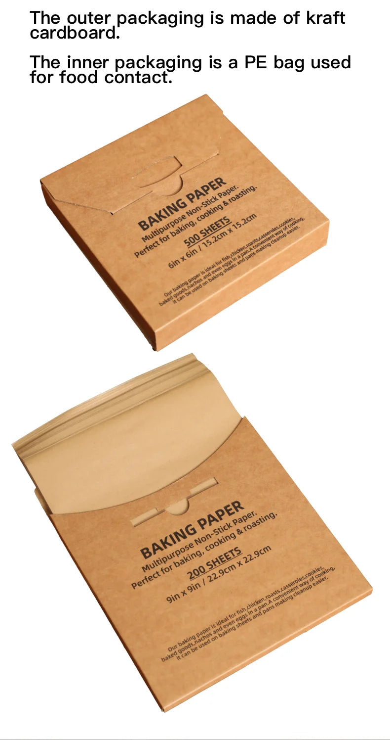 Parchment Paper Baking Paper Square Non-Stick Precut 4” to 12” Grilling Oven Air Fryer Steaming Burger Paper Baking Supplies
