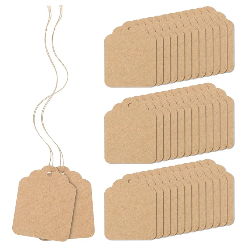 ABKJ-500Pcs Price Tags With String Attached Brown Kraft Paper Gift Bags Tags Marking Strung Tag, Easy To Use 1.4 Inch X 1.8 Inch