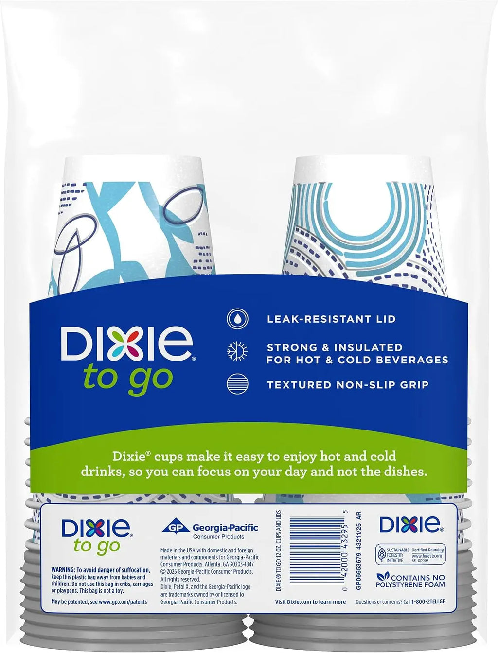 12 Oz Insulated Disposable Paper To‑Go Cups 14 Pack with Lids, Non‑Slip Leak‑Resistant Plant‑Based Travel Cups for Hot Cold Drinks