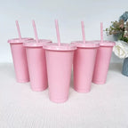 5pcs 24oz PP Colorful Straw Cup Large Capacity Milk Tea Cup for Iced Coffee Cold Drinks Travel Office Party