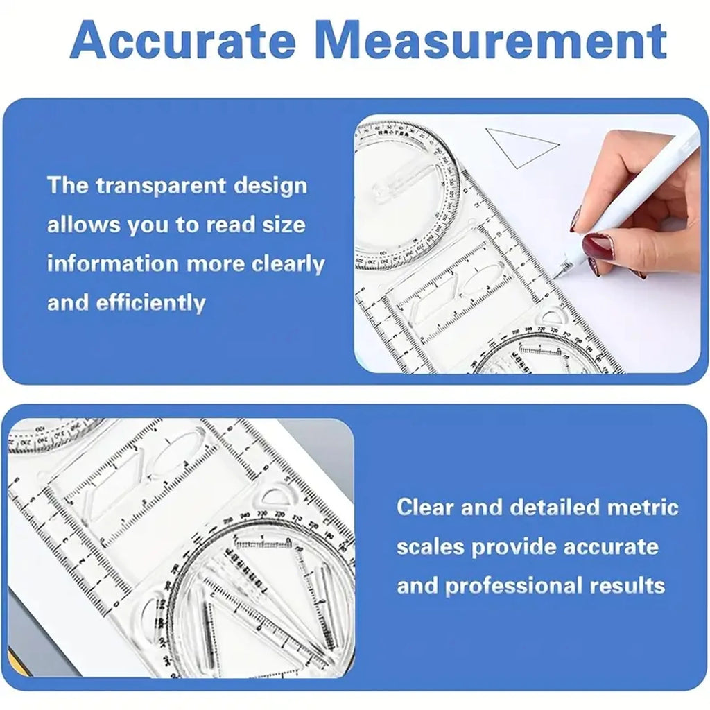 A Set of 3-Piece Multi-Functional Geometric Painting Ruler, Various Graphic Painting Rotating Ruler, Plastic Material Drawing Tool, Flat Graphic Painting Square Ruler, Student Office Special Ruler