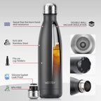 WATERSY 500ml Stainless Steel Water Bottle Insulated Vacuum Flask Double Wall Thermal Cup Keep Cold Hot Sports Kettle