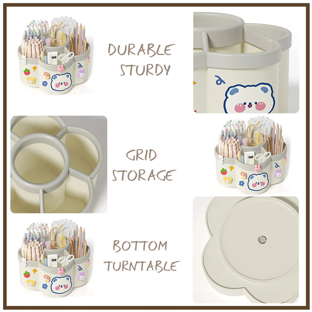Rotating Pen Holder Desk Organizers Large Capacity Pen Storage Box Cosmetic Brush Organization Box Study Dormitory Accessories