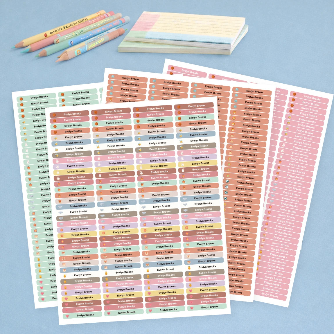 144PCS Personalized Name Stickers Long Strip Pencil Labels Custom Waterproof Self Adhesive Name Labels for Bottles Notebooks