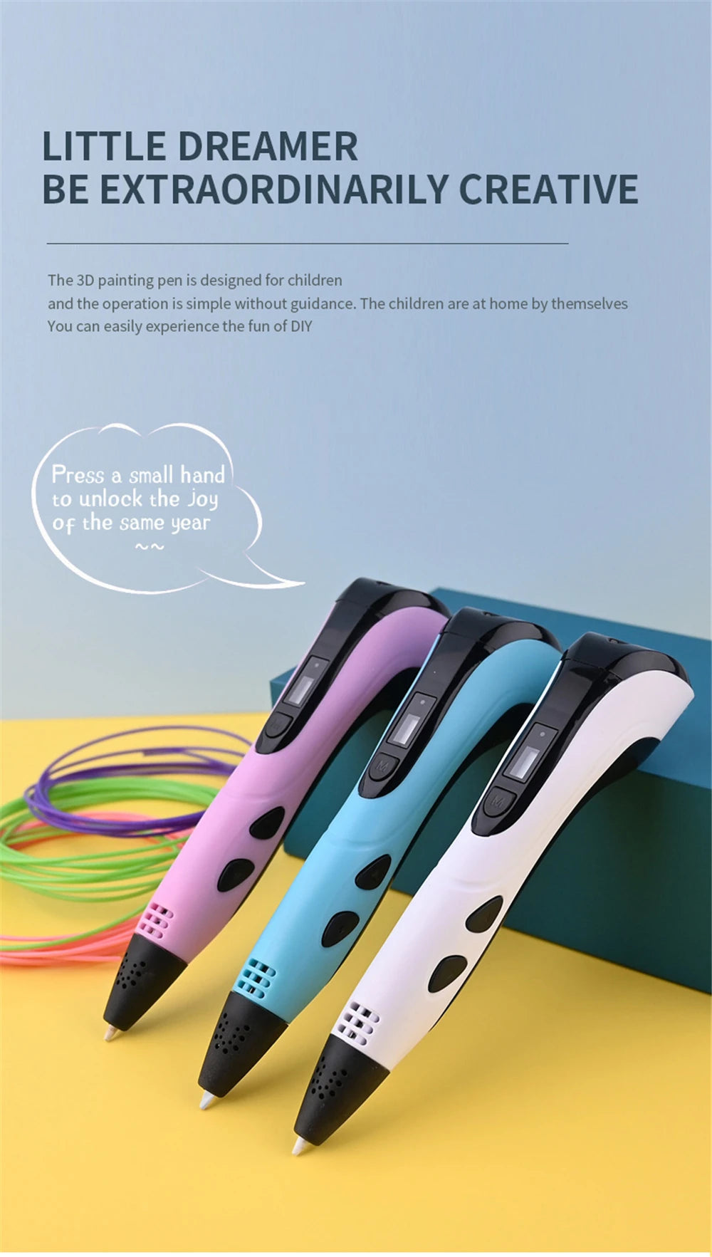 New 3D Pen 3D Printing Pen for Children 1.75mm PLA Filament DIY Drawing Birthday Christmas Gifts for Kids with Travel Case