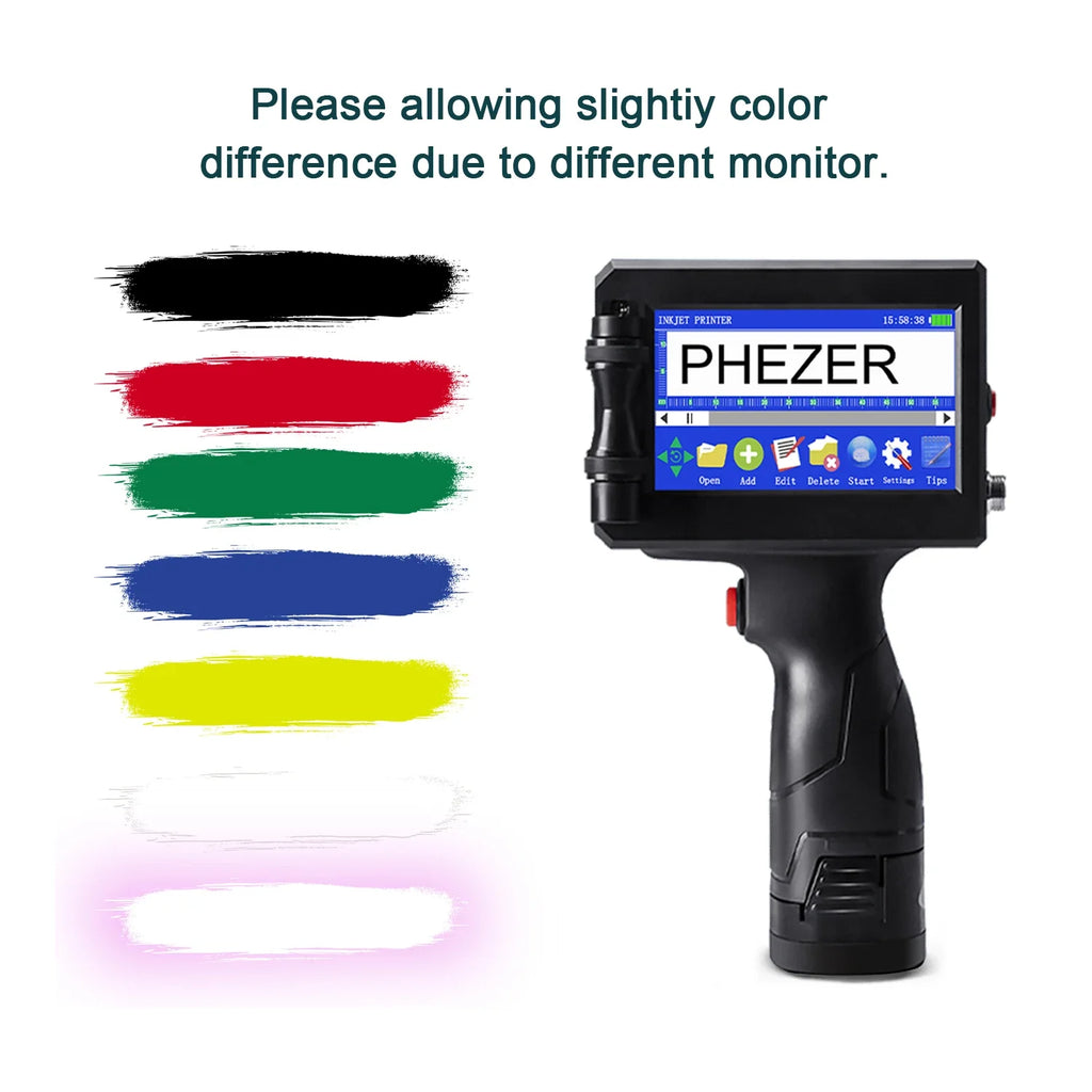 For Hp Phezer 12.7mm Label Printer Batch Code Date Number QR Bar Logo Expiry P15  Handheld Inkjet Printer 28 Languages Portable