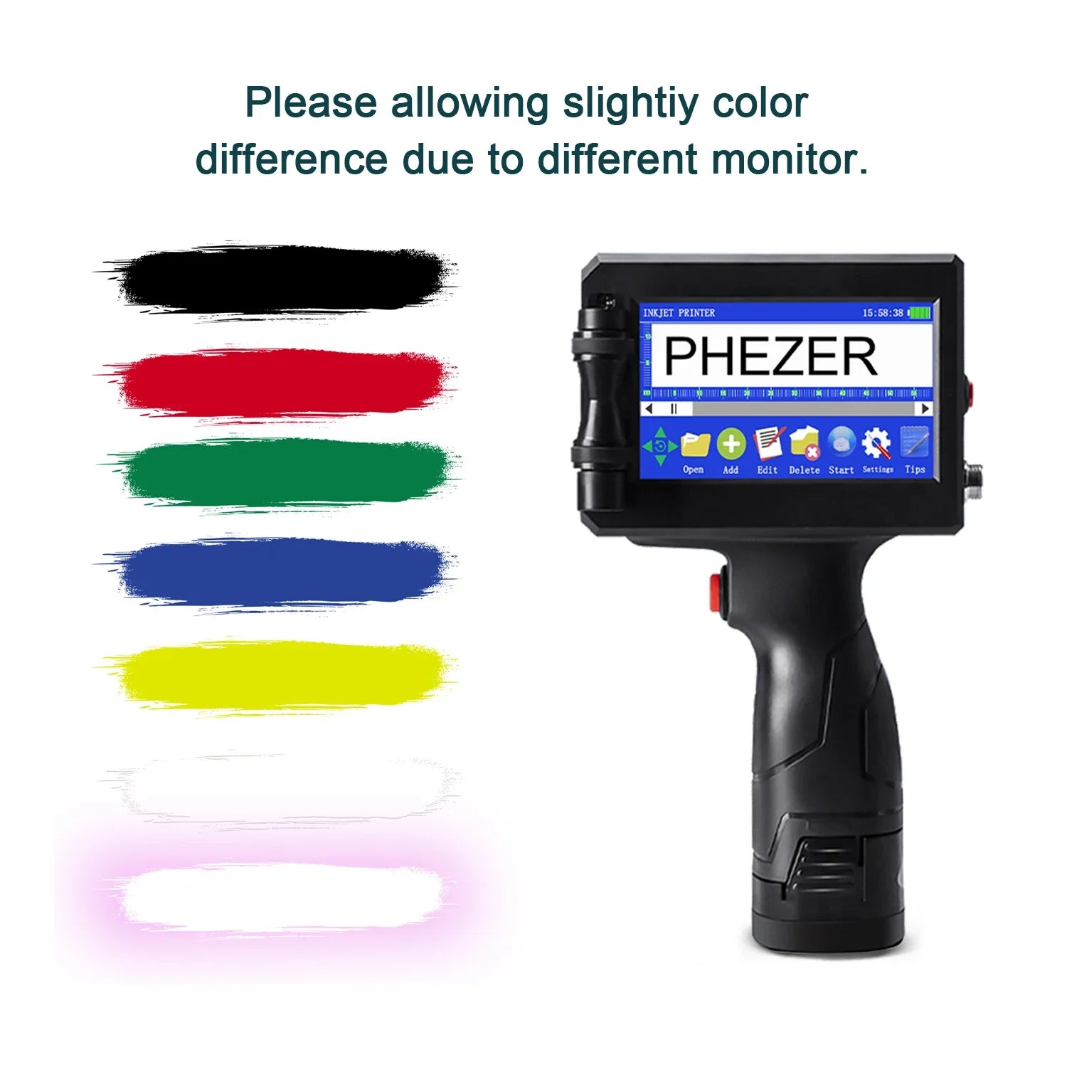 For Hp Phezer 12.7mm Label Printer Batch Code Date Number QR Bar Logo Expiry P15  Handheld Inkjet Printer 28 Languages Portable