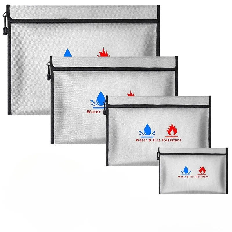 Fireproof Waterproof Document Bag with Zipper Closure for Certificates Money Cards Storage Home Office Travel Portable Organizer