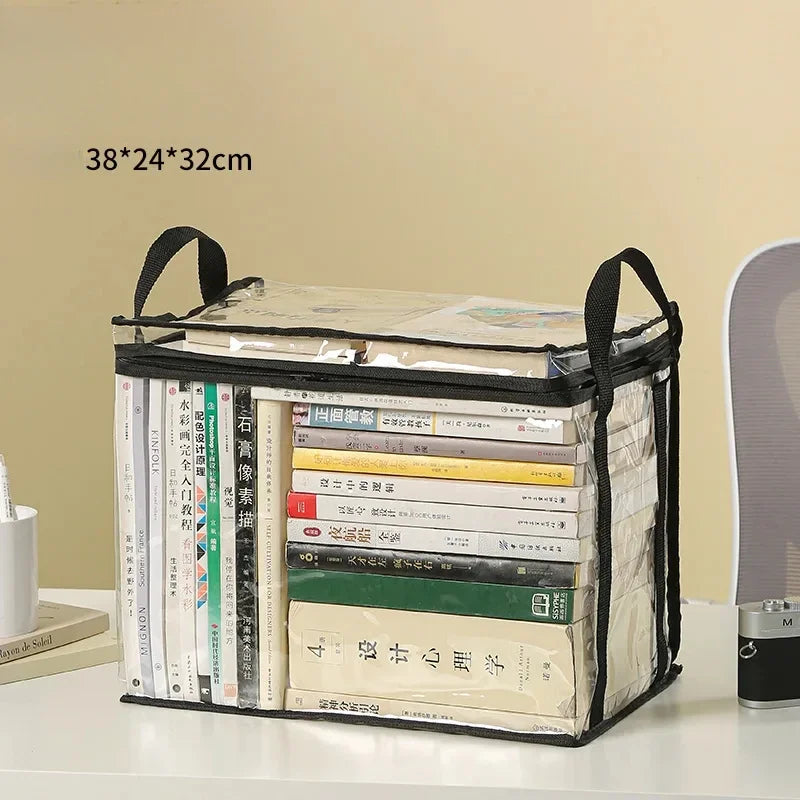 Foldable book box student dormitory classroom book organizer transparent waterproof household book organizing storage box