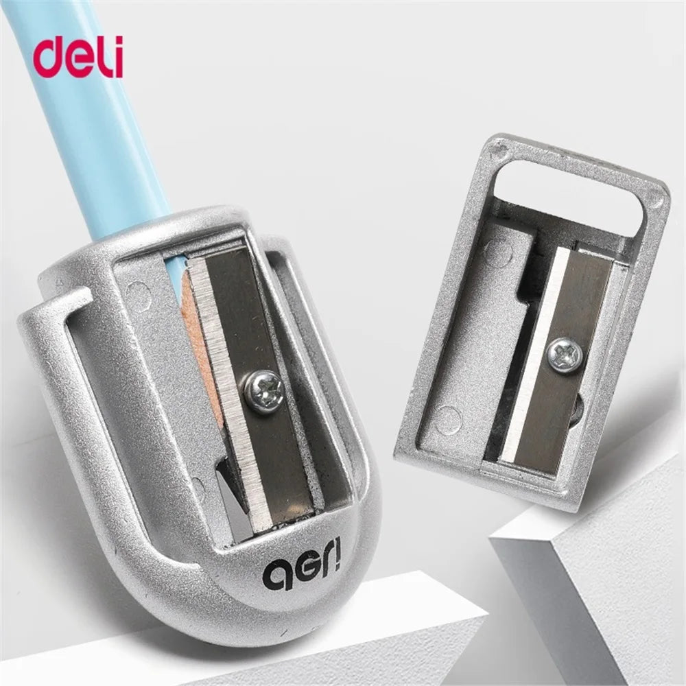1/2Pcs Deli Zinc Alloy Pencil Sharpener Silver Metal Sharpener School Office Sharpener Stationery Supplies