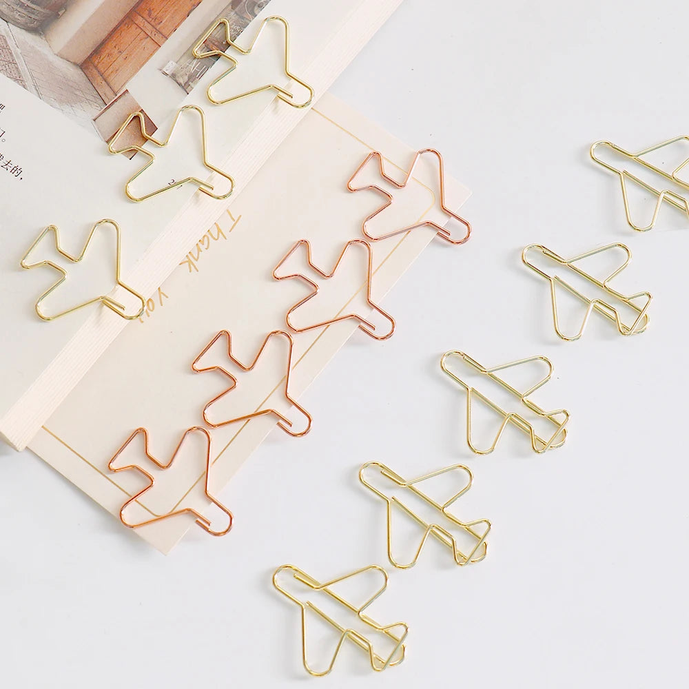 20 Pcs Airplane paper clip Cute Rose Gold aeroplane Clips Bookmarks Photo Memo Ticket Holder Office School Supplies Decoration