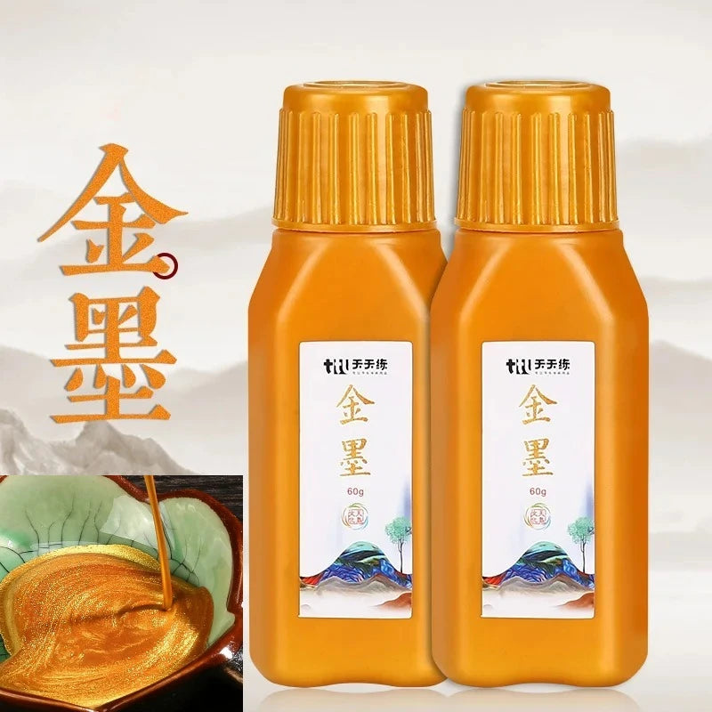 60g / 120g Chinese Japanese Traditional Calligraphy Brush Liquid Sumi Ink Gold Silver for Beginner Practice Writing Stationery