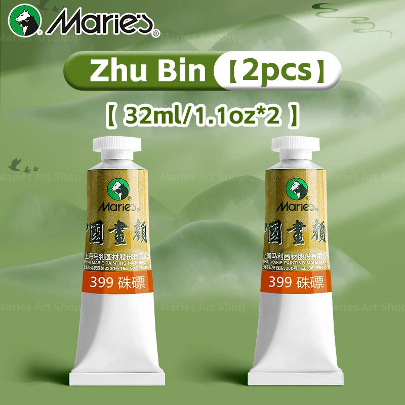 Marie's Chinese Painting Pigment Set,2pcs 20 Colors 32ml/1.13oz Tube,Watercolor Sumi Paint Kit for Drawing,Writing,Ink,Landscape