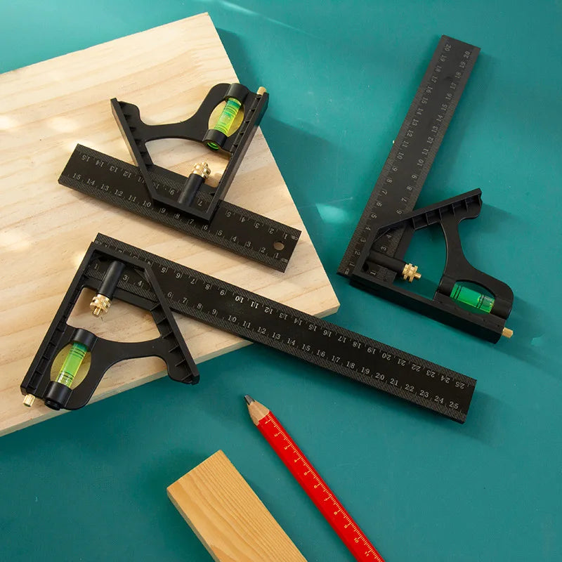 150/200/250mm Multifunctional Movable Ruler Protractor Angle Level Aligner Carpenter Square Measuring Layout Tool Woodworking