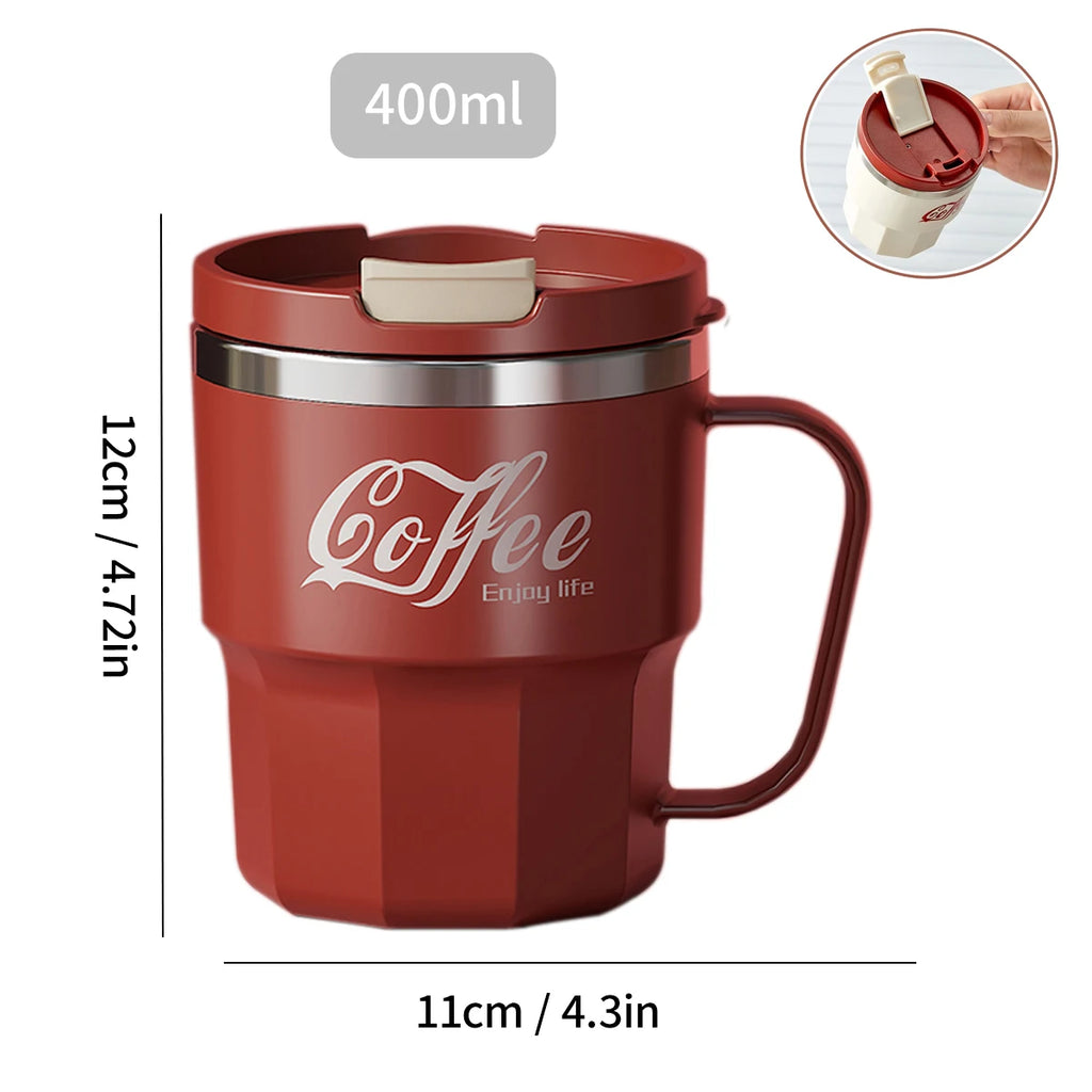 WORTHBUY 304 Stainless Steel Double Wall Insulated Coffee Cup With Handle Portable Students Leak-proof Water Cup Milk Coffee Mug