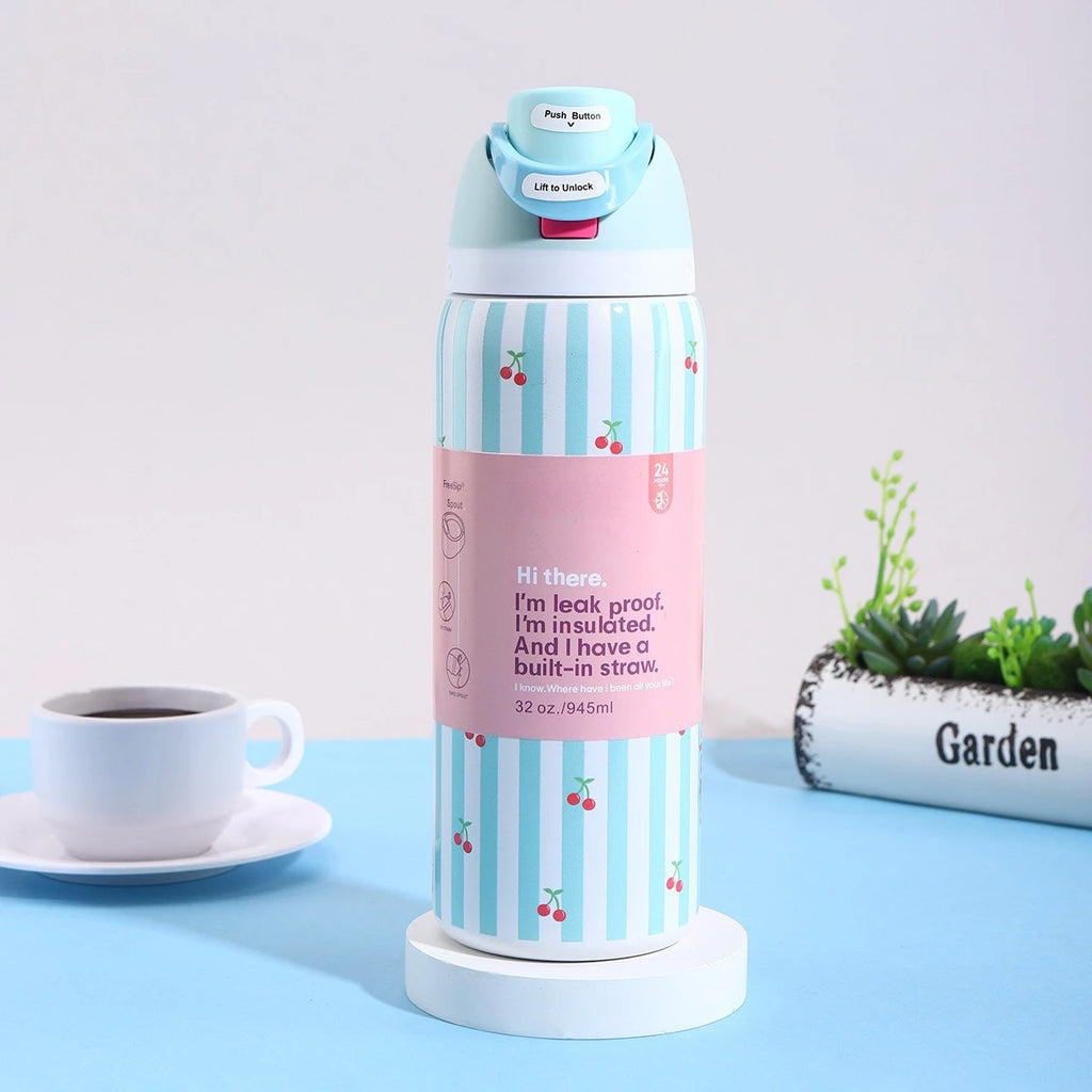 Stainless Steel Water Bottle 32oz Vacuum Insulated Water Bottle with Straw & Leak-Proof Lid Portable Handheld Vacuum Flasks