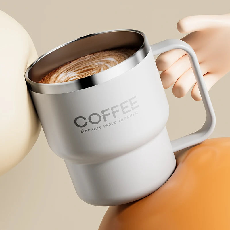 WORTHBUY 304 Stainless Steel Double Wall Insulated Coffee Cup With Handle Portable Students Leak-proof Water Cup Milk Coffee Mug