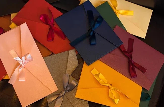 10 Pcs/set Envelope Pearlescent Paper Bow Thicken Ribbon Retro Creative Color Stationery Wedding Invited Gift High Quality