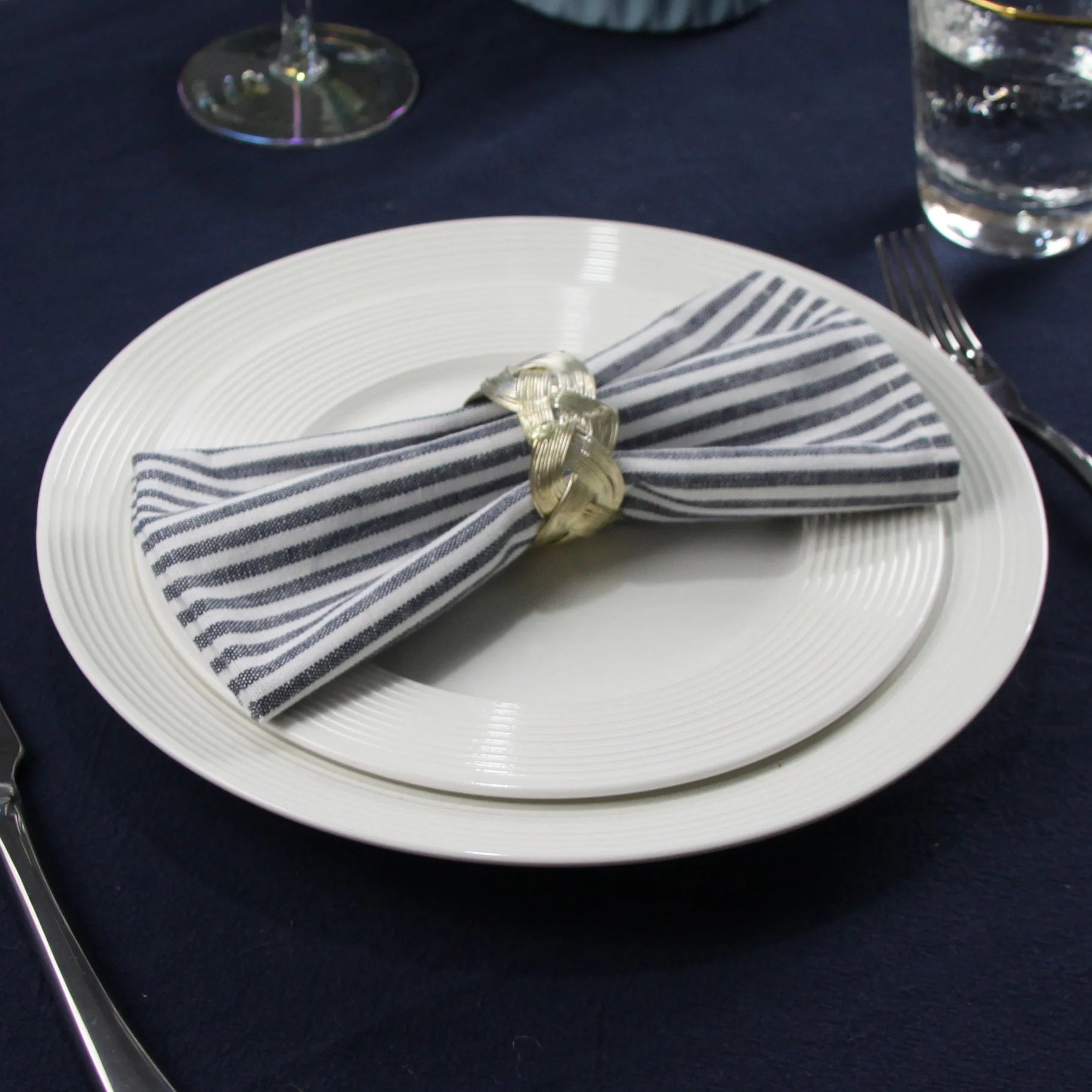 Plain Striped Linen Cotton Blended Dinner Cloth Napkins Placemats Tea Towels Set of 12 (40 x 30 cm) for Events & Home Use