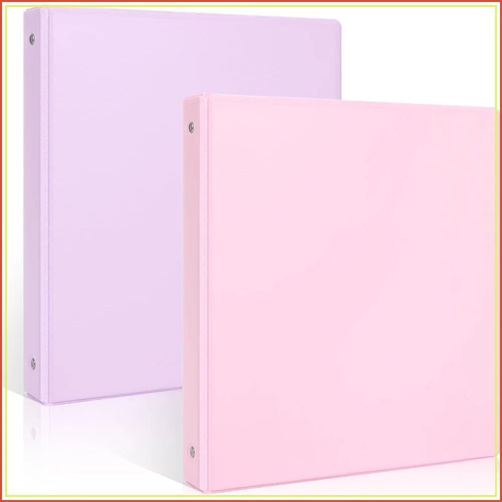 3 Ring Binder 2 Pack, 1 Inch Clear View Binders with 2 Interior Pockets, Round Ring Binder for Office & School Supplies, Pink and Purple