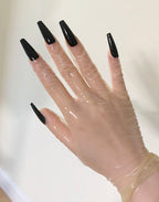 A pair of Malaysian latex material supper thin transparent shiny shiny male to female latex medium long gloves with nail service
